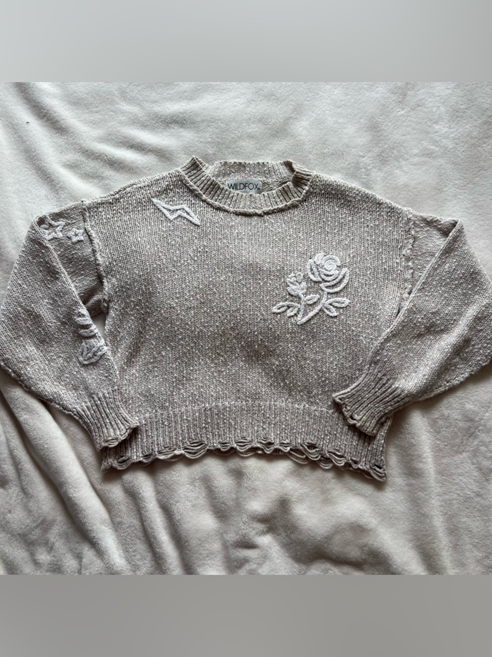Wildfox Beige Icon Embroidered Knit Sweater